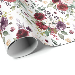 Wein Burgunder Florales Bouquet Muster Geschenkpapier