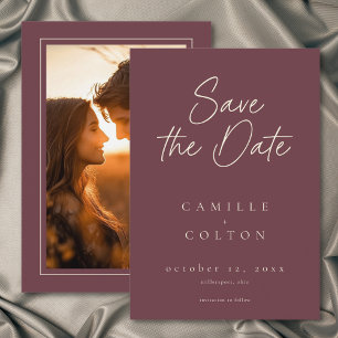 Wein Burgunder Minimalistische Hochzeitsfoto Save The Date