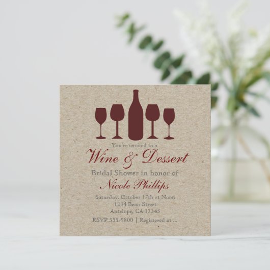 WEIN & Dessert Rustikal JEDE EREIGNISSE Einladunge Einladung (Stehend Vorderseite)