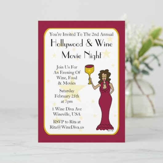 Wein Diva Custom Movie Night Einladungen (Stehend Vorderseite)