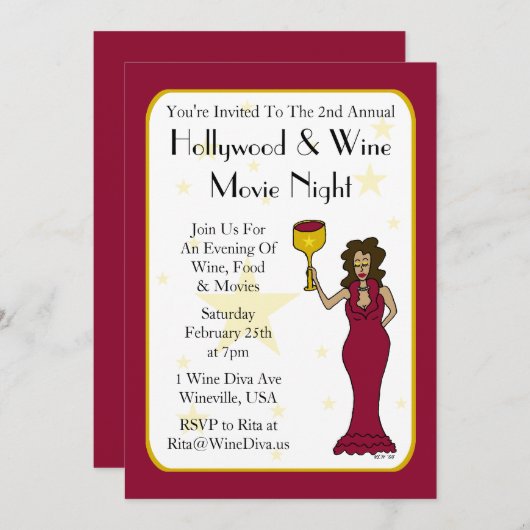 Wein Diva Custom Movie Night Einladungen (Vorne/Hinten)