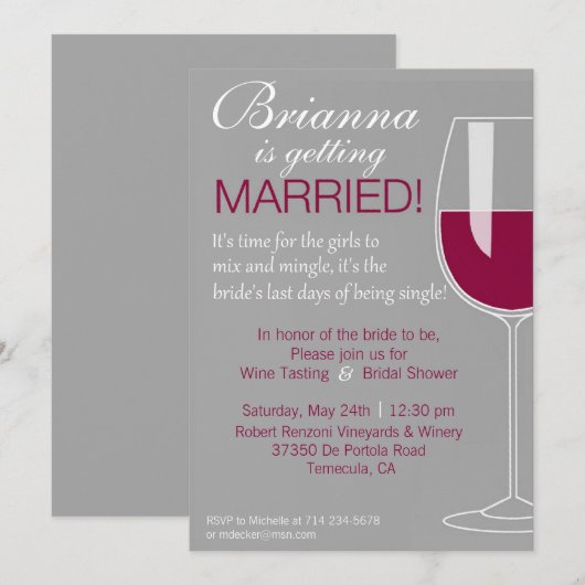 Wein-Dusche Einladung (Vorne/Hinten)