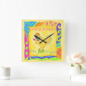 Wein ein wenig Kick Power Gelber Whimsy Quadratische Wanduhr (Zuhause)