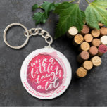 Wein ein wenig lachen ein viel Party Keepake Schlüsselanhänger<br><div class="desc">Der Round Button Schlüsselanhänger enthält den lustigen Text "Wine a Little Lagh A Lot" auf einem Rotweinfleck und personalisieren Sie mit Ihren Party-Informationen. Schlüsselanhänger machen unvergessliche Geschenke für Familie und Freunde oder kreieren für sich selbst.</div>