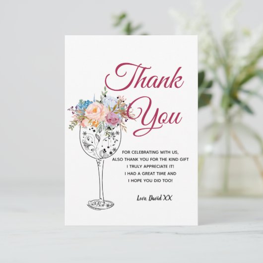 Wein, erwachsen, danke Karte (Stehend Vorderseite)