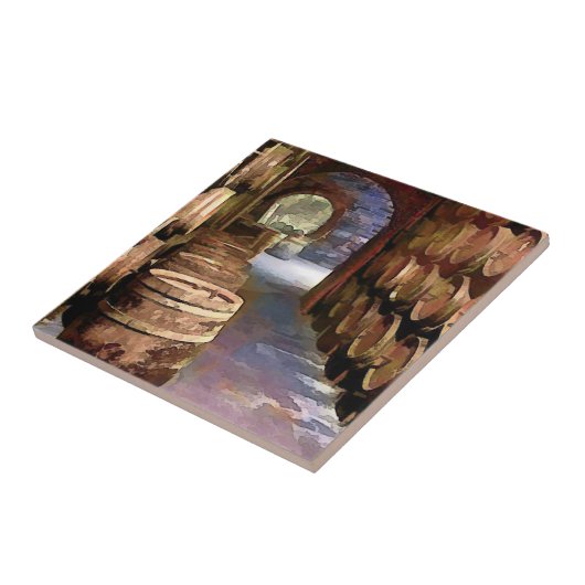 Wein-Fässer im Weinkeller Fliese (Seite)