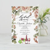 Wein Flasche Glas Chic Blume Brautparty Einladung (Stehend Vorderseite)