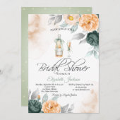 Wein Flasche Glas Chic grüne Rose Punkte Einladung (Vorne/Hinten)