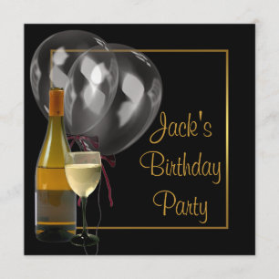 Wein Flasche Glas Gold Black Mens Geburtstagsparty Einladung