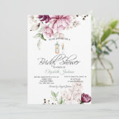 Wein Flasche Glas Violett Blume Brautparty Einladung (Stehend Vorderseite)