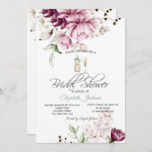 Wein Flasche Glas Violett Blume Brautparty Einladung (Vorne/Hinten)