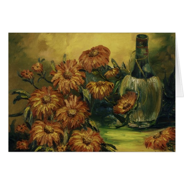 Wein-Flasche mit Blumen-Karte (Vorderseite (Horizontal))