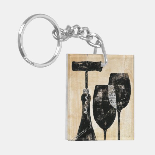Wein-Flasche mit zwei Gläsern Schlüsselanhänger (Vorderseite links)