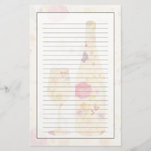 Wein-Flasche und Glas Briefpapier (Vorderseite)