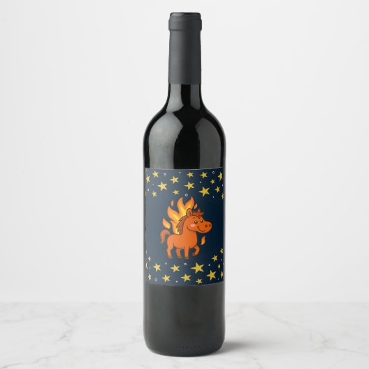 Wein Flaschen Etikett mit einem roten Pferd (Vorderseite)