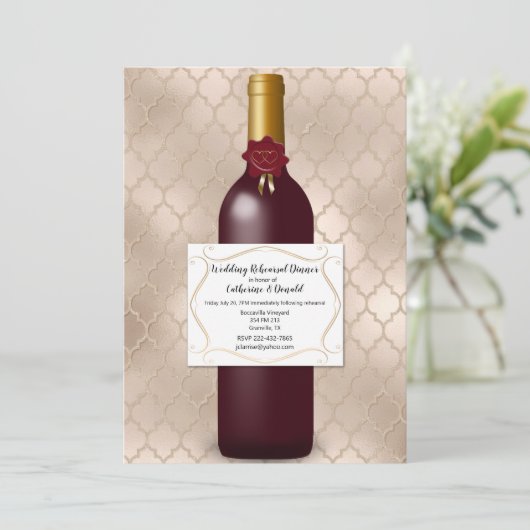Wein-Flaschen-Hochzeits-Proben-Abendessen Einladung (Stehend Vorderseite)