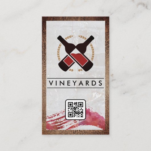 Wein Flaschen Logo | Marmor | QR Code Visitenkarte (Vorderseite)