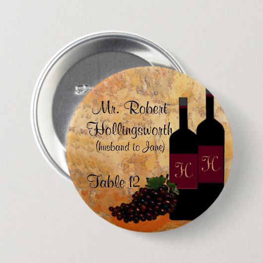 Wein-Flaschen-Name und Tischnummer Button (Vorne & Hinten)