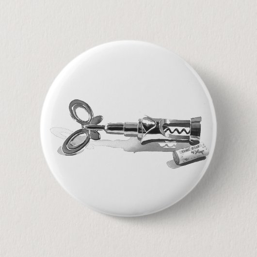 "Wein-Flaschen-Öffner-" Küchen-Kunst-Aquarell Button (Vorderseite)