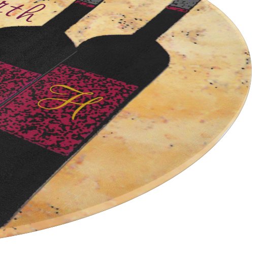 Wein-Flaschen und Trauben mit Monogramm Schneidebrett (Ecke)