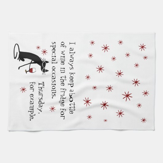 Wein für Besondere Anlass Funny Cat Geschirrtuch (Horizontal)