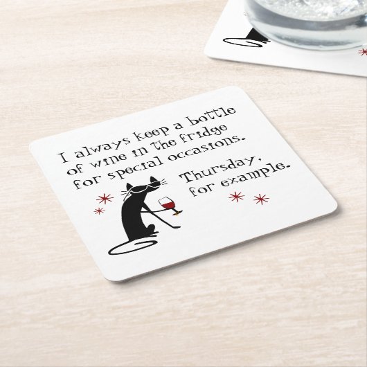 Wein für Besondere Anlass Funny Cat Rechteckiger Pappuntersetzer (angewinkelt)