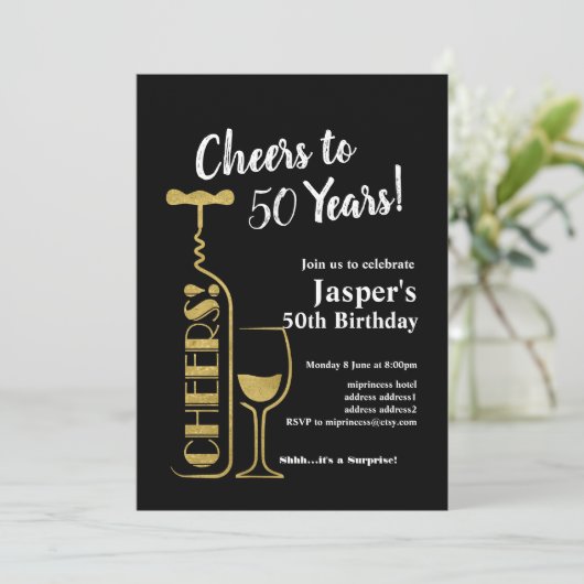 Wein Geburtstagseinladung, Fröhlich! Einladung (Stehend Vorderseite)