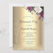 Wein Glas Gold Glitzer Bokeh Blumenbesitz Einladung (Vorderseite)