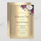 Wein Glas Gold Glitzer Bokeh Blumenbesitz Einladung (Vorne/Hinten)