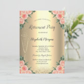 Wein Glas Gold Glitzer Bokeh Rose Rente Einladung (Stehend Vorderseite)