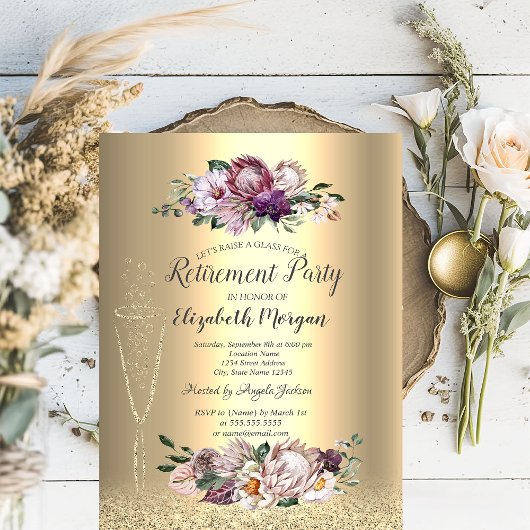 Wein Glas Gold Glitzer Tropische Blume Reifen Einladung