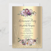 Wein Glas Gold Glitzer Tropische Blume Reifen Einladung (Vorderseite)