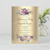 Wein Glas Gold Glitzer Tropische Blume Reifen Einladung (Stehend Vorderseite)