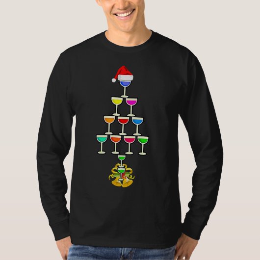 Wein Glas Weihnachtsbaum Drink T-Shirt (Vorderseite)