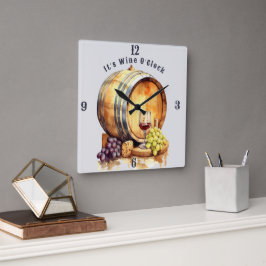 Wein Glas Wein Fass Wein Weintrauben O'clock Quadratische Wanduhr