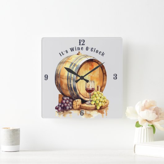 Wein Glas Wein Fass Wein Weintrauben O'clock Quadratische Wanduhr (Zuhause)