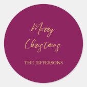 Wein & Gold Farben Frohe Weihnachten Runder Aufkleber (Vorderseite)