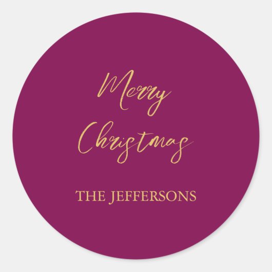 Wein & Gold Farben Frohe Weihnachten Runder Aufkleber (Vorderseite)
