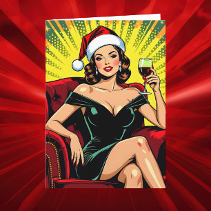Wein Humor Personalisierte Retro Pop Art Weihnac Feiertagskarte
