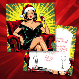 Wein Humor Personalisierte Retro-Pop-Art Weihnac Feiertagskarte