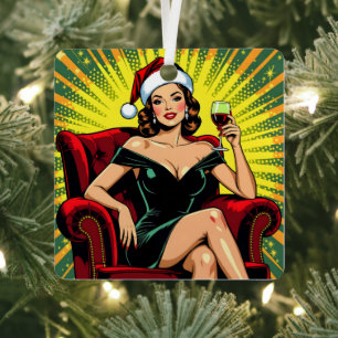 Wein Humor Retro Pop Art Weihnachten Ornament Aus Metall