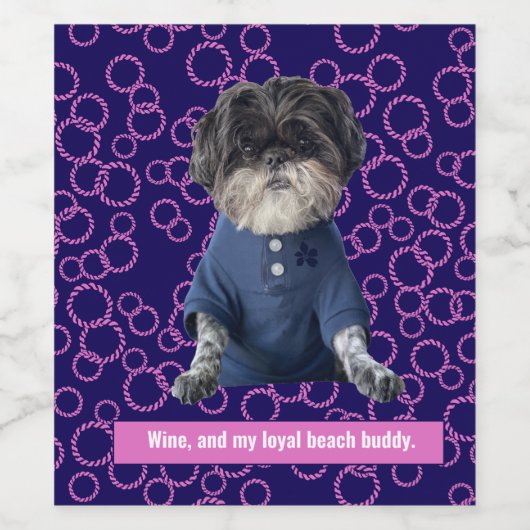 Wein, Hunde und der Strand! Eigene Foto hinzufügen Weinetikett (Einzelnes Label)