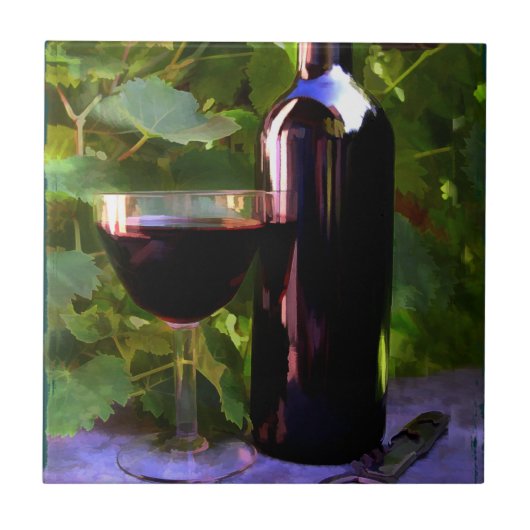 Wein im Sonnenuntergang Fliese (Vorderseite)