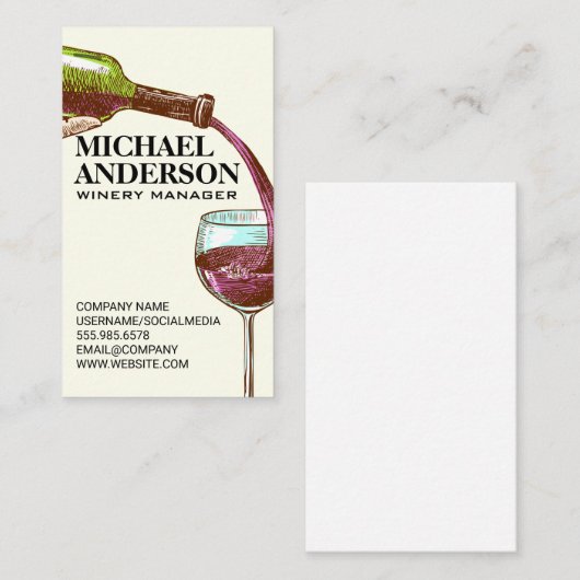 Wein in Glas gießen Visitenkarte (Vorne/Hinten)