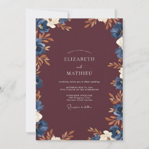 Wein Indigo Blatt Hochzeit Einladung