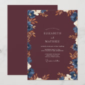 Wein Indigo Blatt Hochzeit Einladung (Vorne/Hinten)