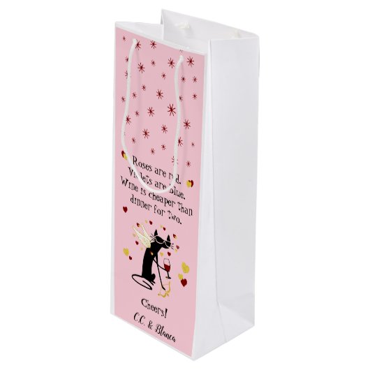 Wein ist billiger als das Abendessen für 2 Valenti Geschenktüte Für Weinflaschen (Vorderseite Schrägansicht)