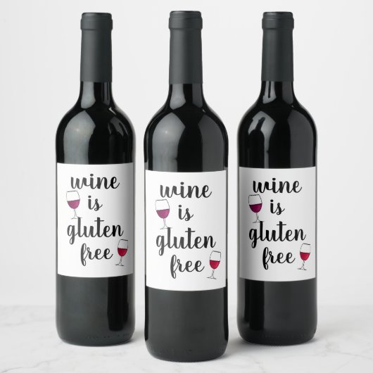 Wein ist glutenfrei Funny Weinetikett (Flaschen)