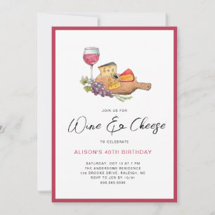 Wein & Käse Aquarell Geburtstagsparty Einladung