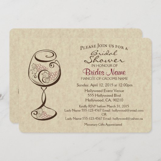 Wein & Käse Bridal Dusche Einladung (Vorne/Hinten)